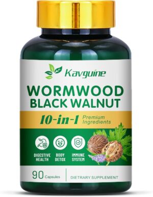 10 in 1 Wormwood Capsules, Black Walnut Hulls Cloves Black Pepper urmeric Curcumin Root Peppermint Leaf, DIigestive Health, Body Detox, 90 Capsules