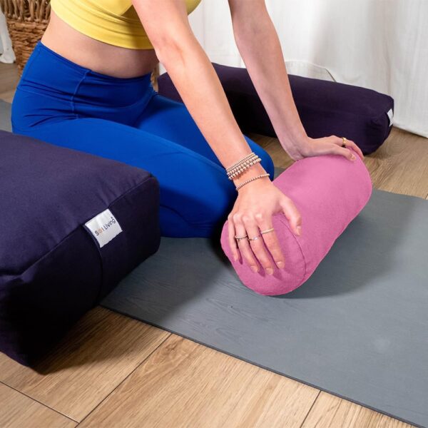 Sol Living Yoga Bolster Pillow for Restorative Yoga Meditation Bolster 100% Cotton Cylindrical Meditation Cushion Firm Yoga Cushion Bolster Washable Cover Body Pillow for Balance Support Asana Poses