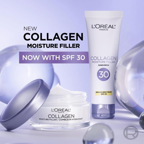 L'Oreal Paris Collagen Moisture Filler Face Cream, Anti-Aging Face Moisturizer, Non-Greasy Fragrance Free Skin Care Formula For Up to 48HR Hydration, 3.4 Oz