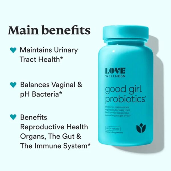 Love Wellness Good Girl Probiotics | Women's Vaginal Health Supplement | Vaginal Probiotics for Women pH Balance & Urinary Tract Health | Support Vaginal Odor & Flora | 60 Count