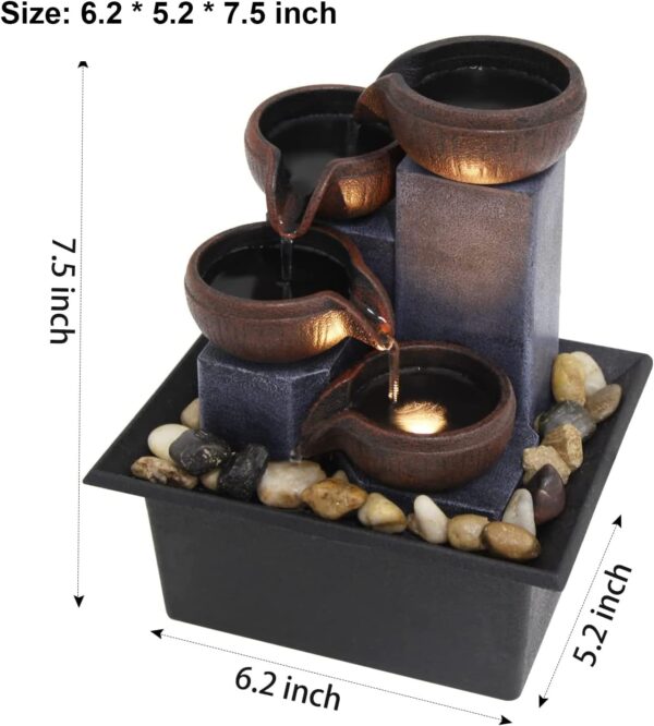 Small Tabletop Waterfall Fountain Zen Meditation Fountain Indoor Desktop Water Fountain with LED Light and Natural River Rocks for Office Home Bedroom
