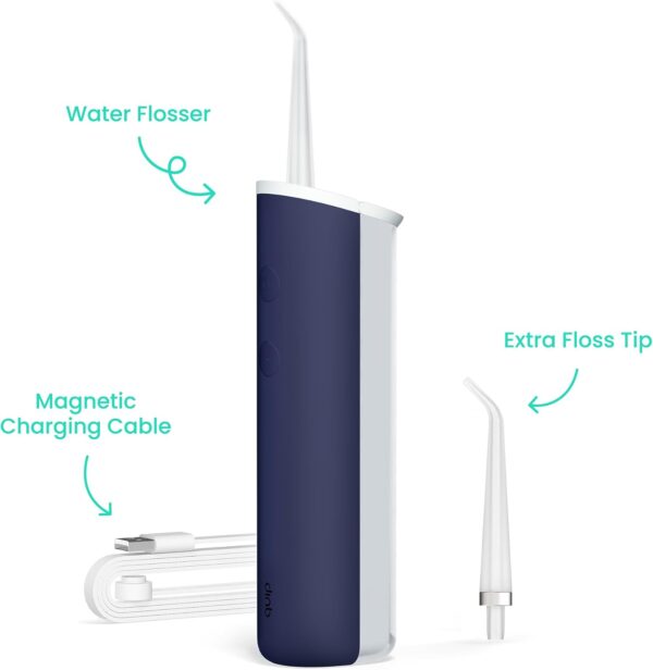 quip Water Flosser with Replacement Tip - Cordless Water Flosser with Adjustable Pressure - Teeth Cleaner Pick with 360 Degree Rotating Replaceable Tip, Rechargeable Water Dental Pick - Midnight Blue