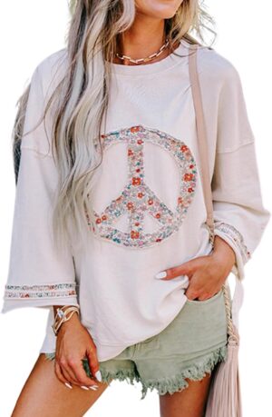 61nW0SC-NL._AC_SL1500_.jpg KevaMolly Womens Long Sleeve Tops Floral Peace Symbol Drop Shoulder Sweatshirt Crewneck Casual Pullover Top