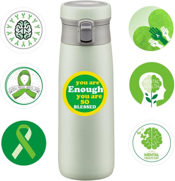 Mental Health Awareness Items, 500Pcs Mental Health Stickers 8 Design Mental Health Awareness Green Ribbons Sticker Inspirational Postive for Adult Teens Fundraiser Event Handout Supplies…
