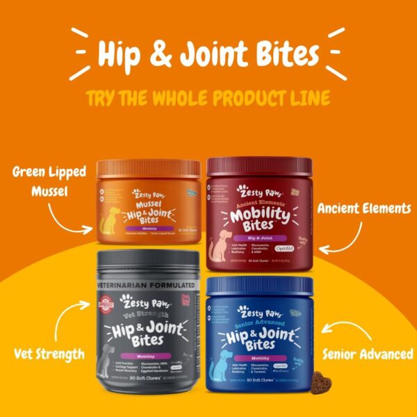 Zesty Paws Hip and Joint Supplement for Dogs - Glucosamine with Chondroitin, MSM, Vitamins C and E Dog Joint Relief - Mobility Bites Bacon – 90 Count