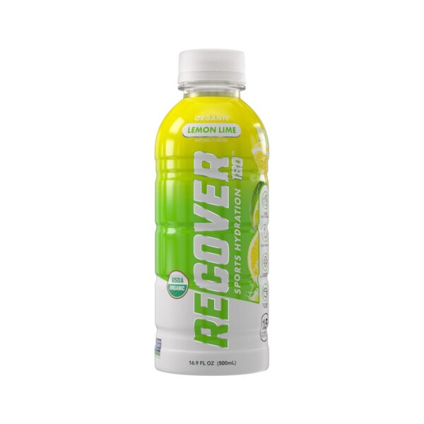 RECOVER 180 Organic Sports Hydration Drink, No Sugar Added, 15 Calorie Sports Beverage, Organic Flavors With Vitamins, Potassium-Packed Electrolytes (16.9 Fl Oz (Pack of 12), Lemon Lime)