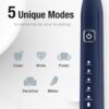 7AM2M Sonic Electric Toothbrush with 6 Brush Heads for Adults&Kids, One Charge for 120 Days, Wireless Fast Charge, 5 Modes, 40000VPM Powered Toothbrush, 2 Minutes Built in Smart Timer (Navy Blue)