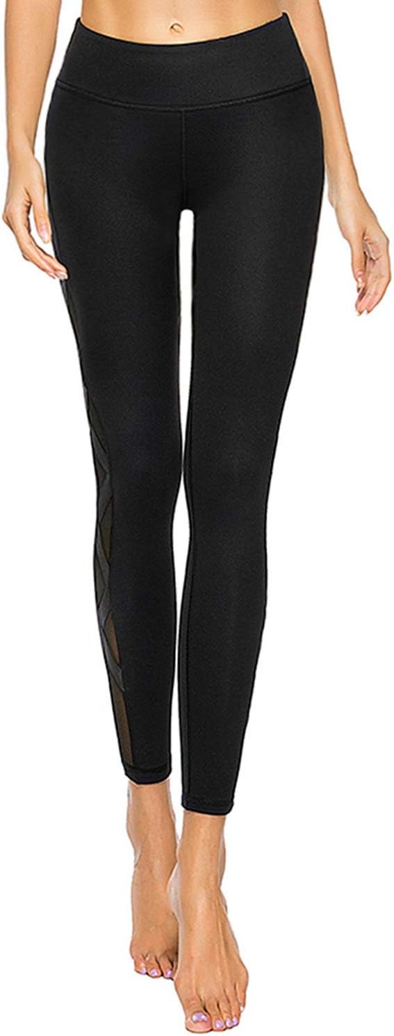 romansong Women's Mesh Leggings Yoga Pants with Pocket, Non See-Through Capri High Waisted Tummy Control 4 Way Stretch