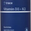Trace Minerals | Vitamin D3 + K2 Gummies | 5,000 IU D3 + 50 mcg K2 | Vegan, Sugar Free, Gluten Free, Natural Strawberry Flavor | 60 Servings