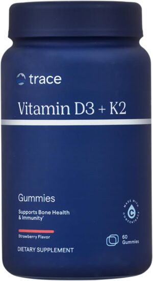 Trace Minerals | Vitamin D3 + K2 Gummies | 5,000 IU D3 + 50 mcg K2 | Vegan, Sugar Free, Gluten Free, Natural Strawberry Flavor | 60 Servings