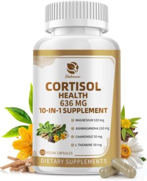 Cortisol Supplement, 10-in-1 Cortisol Reducer Detox Manager for Women & Men - Magnesium, Ashwagandha, Rhodiola, Chamomile, L-Theanine, Vitamin C & D3 - Mood, Focus, Sleep Support - 120 Vegan Capsules