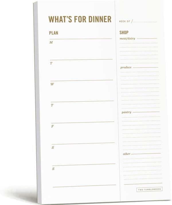 Two Tumbleweeds Meal Planning Notepad - What's for Dinner Weekly Meal Planner and Grocery List Magnet Pad with Tear-Off Shopping List - Family Dinner Menu for Fridge & Meal Prep - 6x9” - 50 Sheets