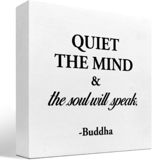 Quiet The Mind And The Soul Will Speak Sign,Inspirational Wood Block Box Plaque Sign Desk Decor for Home Yoga Room Meditation Space Shelf Table Decorations