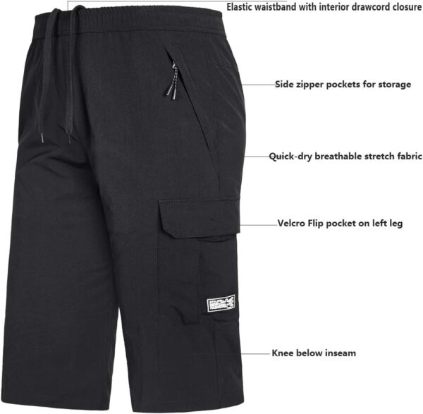 Men's Outdoor Hiking Shorts Quick Dry Stretchy 3/4 Capri Pants Cargo Shorts Male