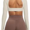 Aoxjox Long Sleeve Crop Tops for Women Clarissa Backless Workout Cropped T Shirt Top