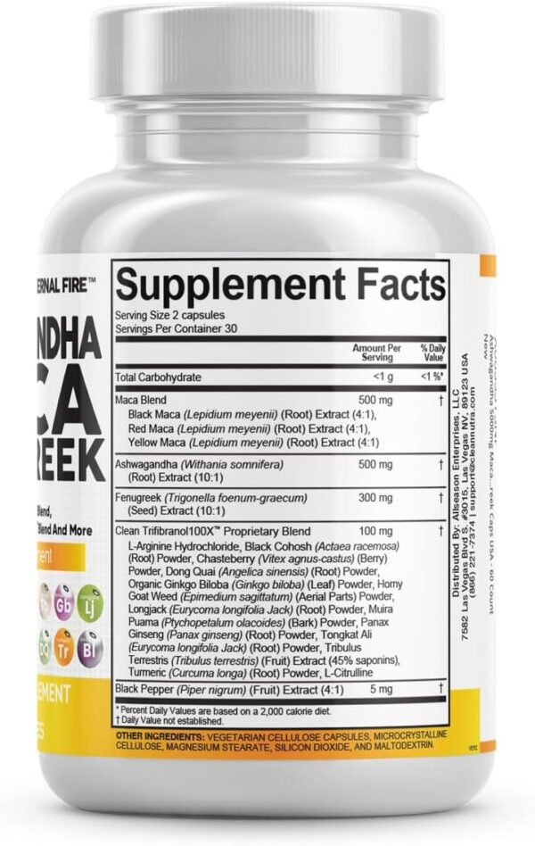 Clean Nutraceuticals Ashwagandha Maca Root Fenugreek Supplement with Tongkat Ali Ginseng - Assists with Stress, Mood & Thyroid - Ashwagandha Capsules Fenugreek Caps - 1 Pack