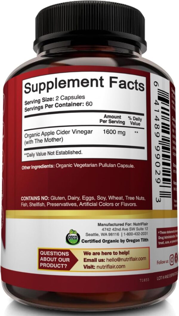 Apple Cider Vinegar Capsules with The Mother - 120 Vegan ACV Pills - Best Supplement for Healthy Weight Loss, Diet, Keto, Digestion, Detox, Immune - Powerful Cleanser & Appetite Suppressant Non-GMO