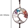 Car Decorative Accessory 7Chakra Tree of Life Ornament Natural Gemstone Tree of Life Charm Healing Crystal Stone Rearview Mirror Accessory Room Bedroom Wall Meditation Decor