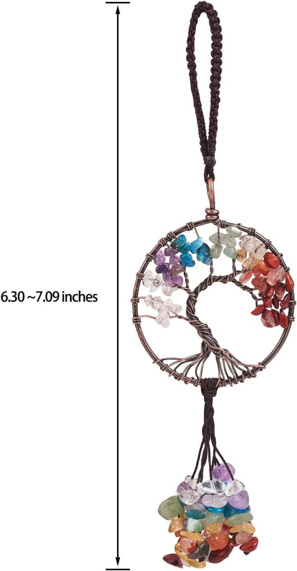 Car Decorative Accessory 7Chakra Tree of Life Ornament Natural Gemstone Tree of Life Charm Healing Crystal Stone Rearview Mirror Accessory Room Bedroom Wall Meditation Decor