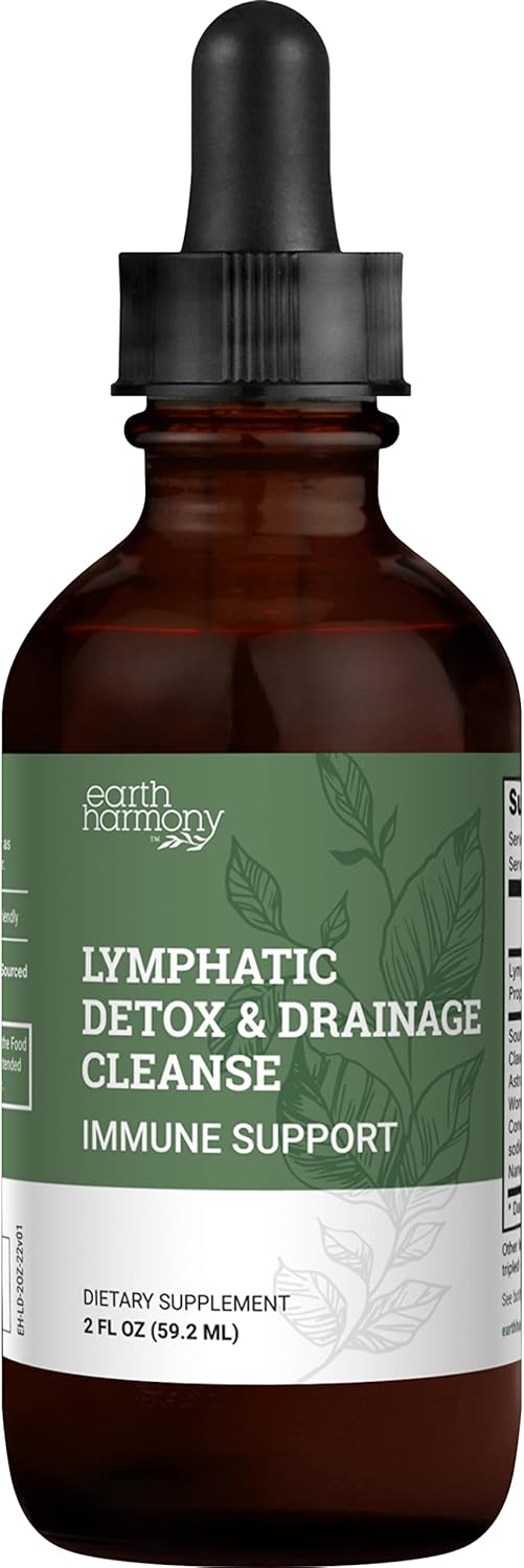 Earth Harmony Lymphatic Drainage Drops, Lymph Detox - Supplement with Soursop, Cat's Claw Bark, Astragalus, Wormwood, Lymph Node Detox, Lymphatic Support Cleanse (2 Oz)