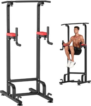 RELIFE REBUILD YOUR LIFE Power Tower Pull Up Bar Dip Station for Home Gym Adjustable Height Strength Training Workout Equipment