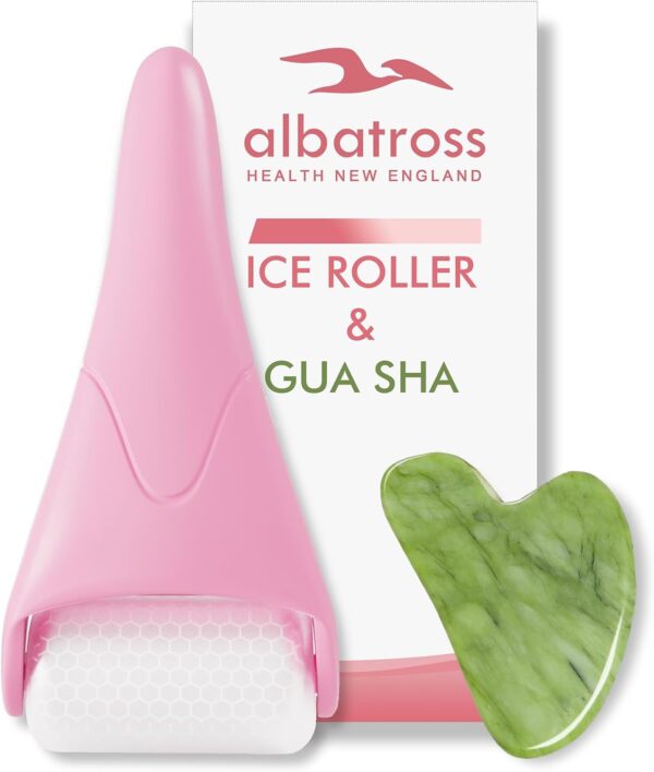 Gua Sha & Ice Roller for Face, Small Gifts, Facial Tools for Puffiness and Redness Reducing Skin Care Routine, Self Care Massage Gift for Women Men