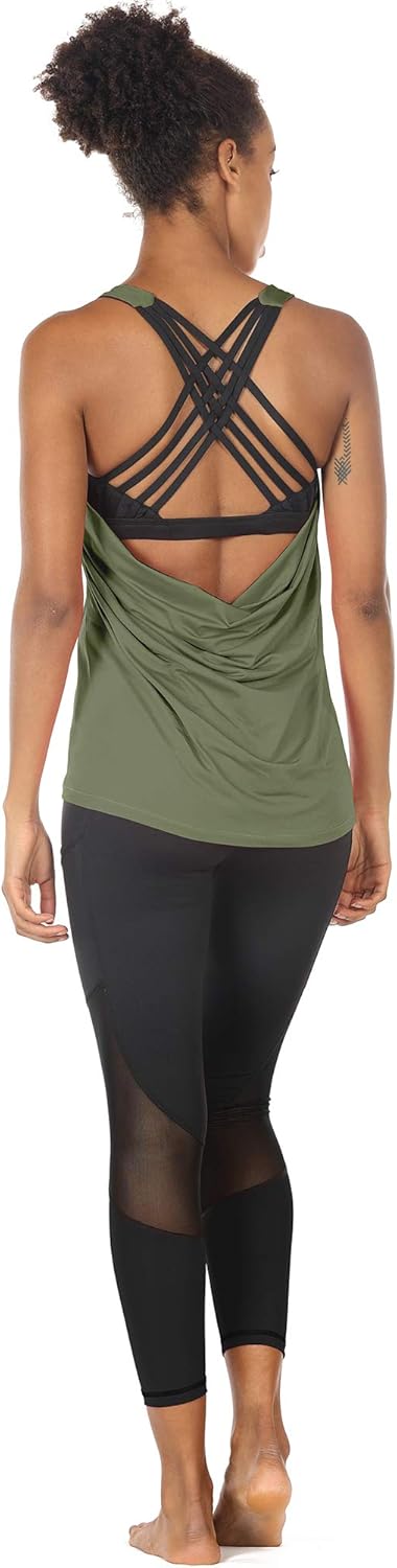 icyzone Women's Open Back Workout Athletic Yoga Tank Tops with Built in Bra