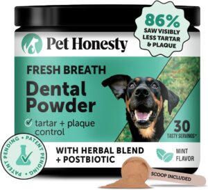 Pet Honesty Dog Breath Freshener Dental Powder for Teeth Cleaning Plaque Off, Dental Care for Dogs, Tartar Remover for Teeth with Natural Herbal Blend + Postbiotics (Mint - 30 Servings)