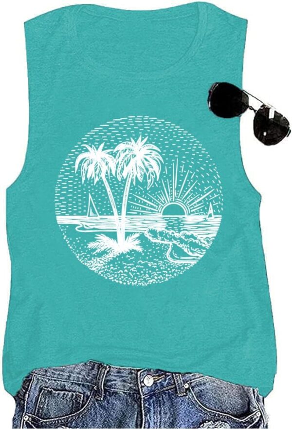 Summer Beach Tank Tops for Women Funny Cute Sunshine Coconut Tree Graphic Tee Shirt Hawaiian Family Vacation Tops