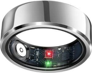 Smart Ring Health Tracker, Sleep Tracker Ring with Heart Rate, Waterproof Fitness Ring for Activity Monitoring/Steps/Distance/Calories, Air Gestures, Up to 7-Day Battery, for iOS Android (Silver,#8)
