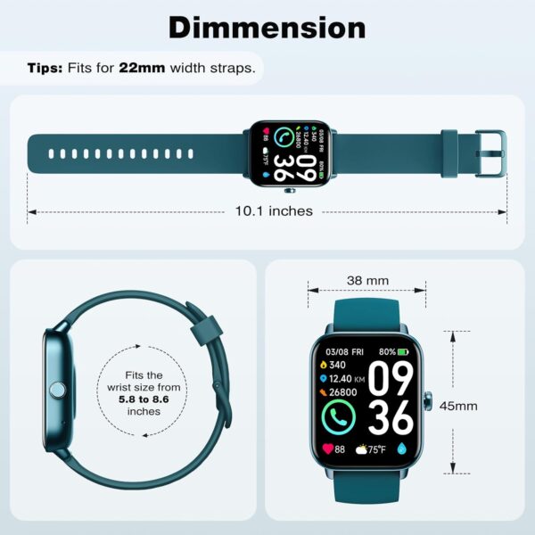 Fitpolo Smart Watch for Men Women,1.8” Touchscreen, Bluetooth Call, Alexa Built-in,24/7 Heart Rate,SpO2 Monitor,Step Counting,Sleep Tracking, IP68 Waterproof Fitness Tracker Watch for Android iPhone