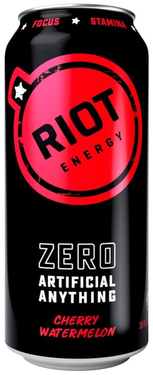 RIOT Clean Energy Drink, Cherry Watermelon, Organic, No Sugar Added, Made with Real Fruit, 100mg L-Theanine, 16 fl oz