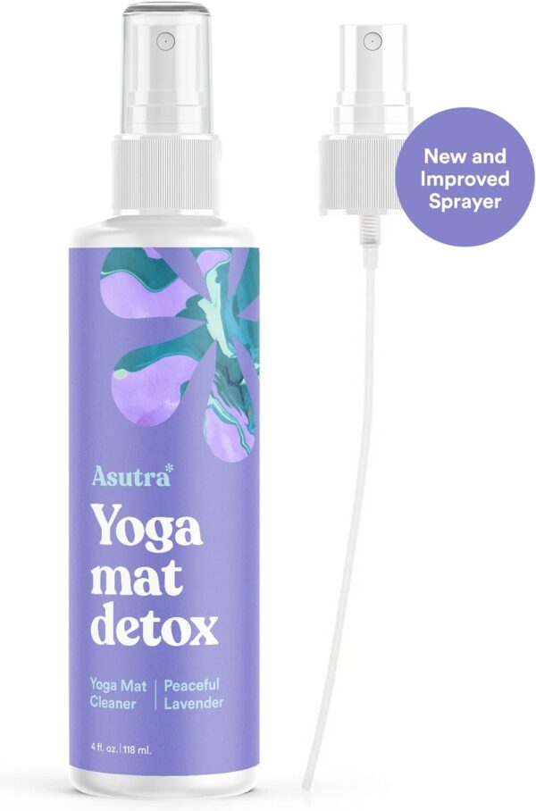 ASUTRA Yoga Mat Cleaner Spray (Peaceful Lavender), 4 fl oz - No Slippery Residue, Organic Essential Oils, Deep-Cleansing for Fitness Gear & Gym Equipment, Microfiber Towel Included