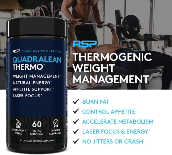 RSP Nutrition QuadraLean Thermogenic Fat Burner for Men & Women, Weight Loss Supplement, Crash-Free Energy, Metabolism Booster & Appetite Suppressant, Diet Pills, 60 Serv (Packaging May Vary)