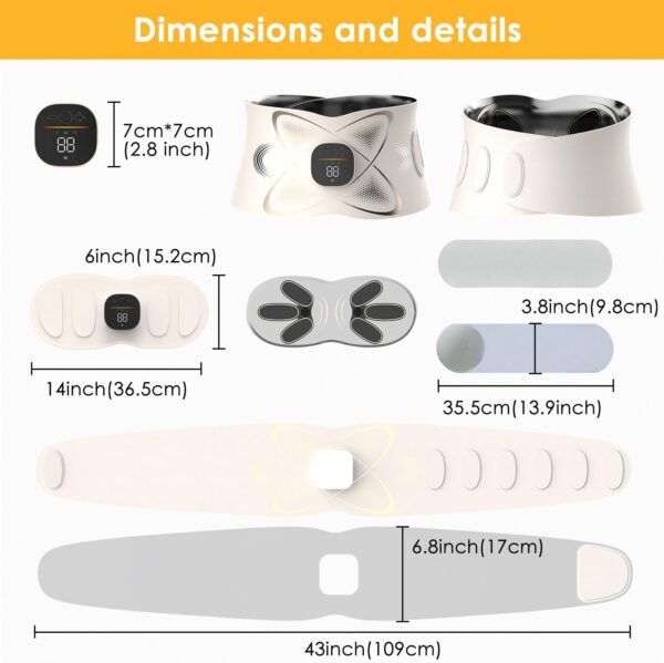Portable Abdominal Training Belt with Heating Pad, Cordless Heated Waist Massager for Back Pain Relief, AB Trainer Fitness Workout Equipment for Abdomen, Belly, Back, Women, Men Gifts