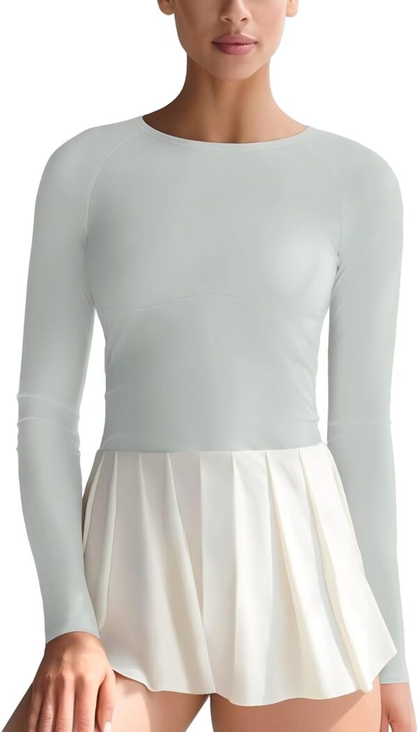Womens Long Sleeve Workout Tops Slim-Fit Yoga Top Quick Dry Running Athletic Shirt High Stretch