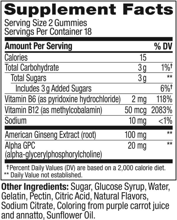 OLLY Laser Focus Gummy, Ginseng, Alpha GPC, B Vitamins, Berry Tangerine Flavor - 36 Count