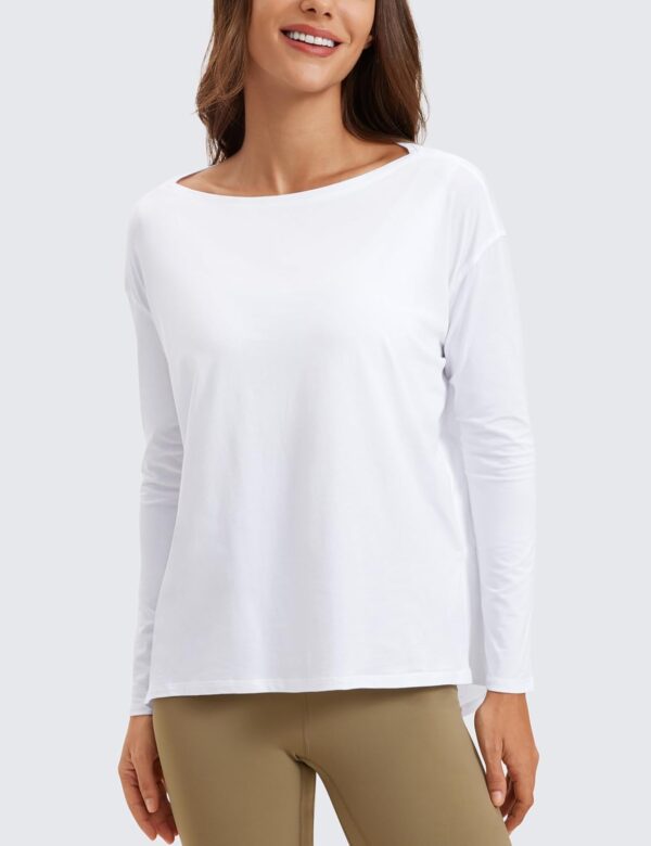 CRZ YOGA Pima Cotton Long Sleeve Workout Shirts for Women Loose Fit Athletic Yoga T-Shirts Casual Boat Neck Fall Tops