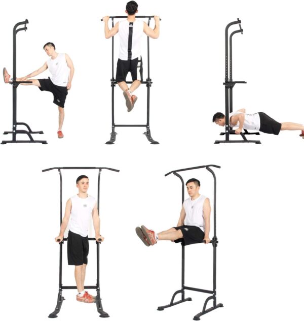soges Power Tower Pull Up Bar Station, Free Standing Pull Up Rack Dip Station for Home Gym, Height Adjustable Home Strength Training Fitness Workout Equipment
