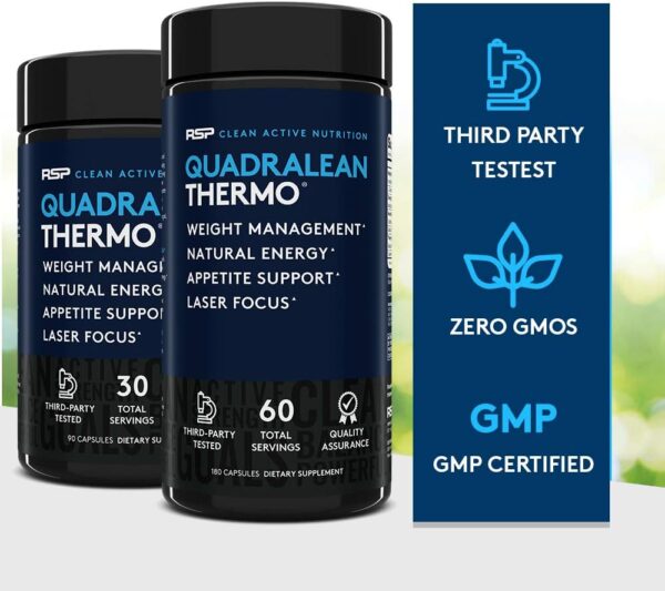 RSP Nutrition QuadraLean Thermogenic Fat Burner for Men & Women, Weight Loss Supplement, Crash-Free Energy, Metabolism Booster & Appetite Suppressant, Diet Pills, 60 Serv (Packaging May Vary)