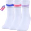 YUEDGE Yoga Pilates Socks for Women, Cushioned Grip Socks Non Slip Crew Workout Training Athletic Socks, 3 Pairs