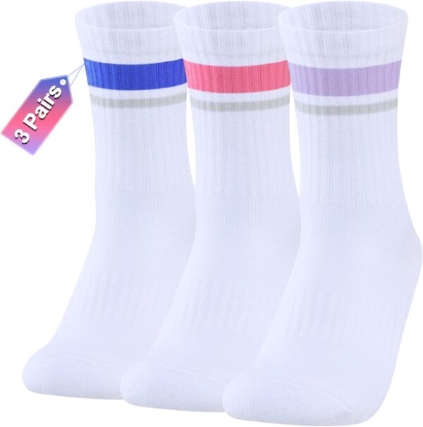 YUEDGE Yoga Pilates Socks for Women, Cushioned Grip Socks Non Slip Crew Workout Training Athletic Socks, 3 Pairs