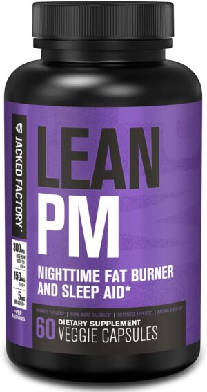 Jacked Factory Lean PM Night Time Fat Burner, Sleep Aid Supplement, & Appetite Suppressant for Men and Women - 60 Stimulant-Free Veggie Weight Loss Diet Pills