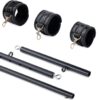 Spreader Bar Heavy Duty Stainless Steel Expandable Black Bar Home Gym with 4pcs Furry Purple Adjustable Strap,Sports Aid Training Fitness Gear Pilates Aid Kit,Yoga Set (Black+Black Crocodile PU Kit)