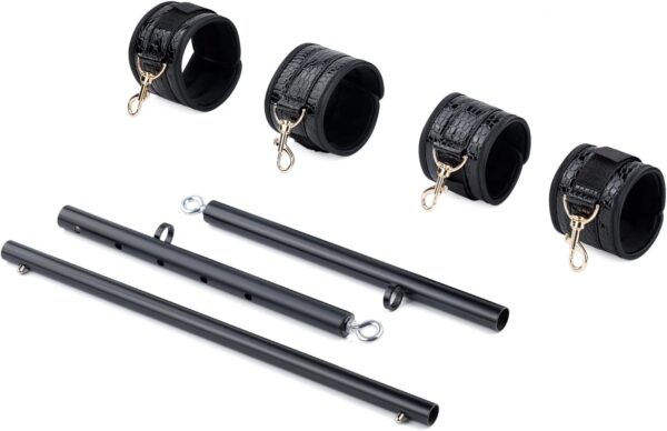 Spreader Bar Heavy Duty Stainless Steel Expandable Black Bar Home Gym with 4pcs Furry Purple Adjustable Strap,Sports Aid Training Fitness Gear Pilates Aid Kit,Yoga Set (Black+Black Crocodile PU Kit)