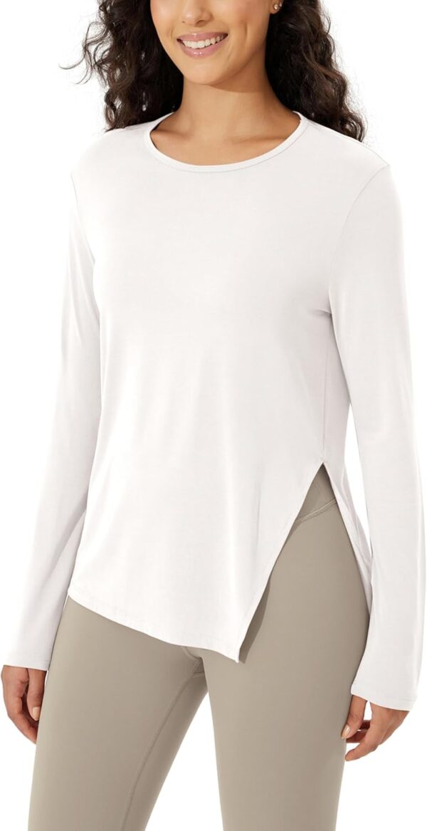 ODODOS Split Hem Long Sleeve Tee for Women Modal Soft Crew Neck Athletic Gym Workout Tops Yoga Shirts