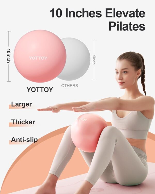 YOTTOY Pilates Ball, 10-inch Exercise Ball with Anti-Burst Technology for Stability, Stability Ball for Yoga, Pilates, Physical Therapy, Home Gym and Office Fitness Equipment