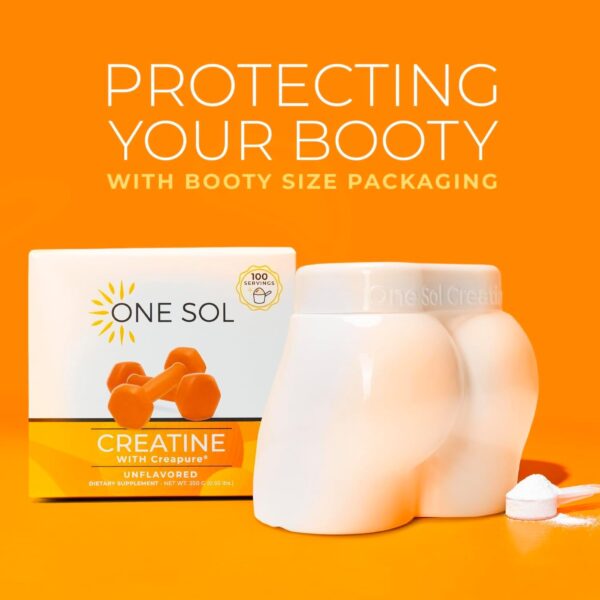 One Sol Creatine for Women Booty Gain, All Natural Women's Creatine Powder with Creapure, Increase Lean Muscle Mass, Reduce Recovery Time, Promotes Brain & Bone Health (Unflavored, 100 Servings)