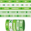5 Pieces 3 Yards Cancer Prevention Awareness Ribbon for Crafting Sewing, 3/8 Inch White Green Grosgrain Ribbons for Hair Bow, Mental Health Awareness Ribbons for Cancer Charity Event Supplies