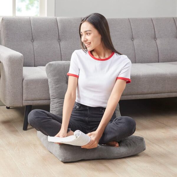 Degrees of Comfort Meditation Floor Pillow, Square Large Pillows Seating for Adults, Gray Tufted Corduroy Cushions for Outdoor Yoga Tatami Fireplace Living Room, Grey, 22x22 Inch